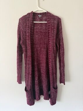 Marled Open-Front Cardigan - Burgundy Plum